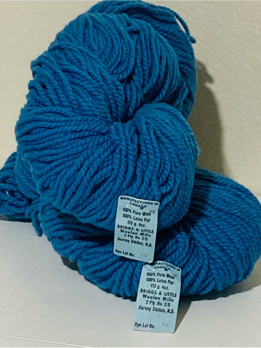 2 NWT (113g: 4oz ea) Briggs & Little Woolen Mills 100% Wool Made in Canada